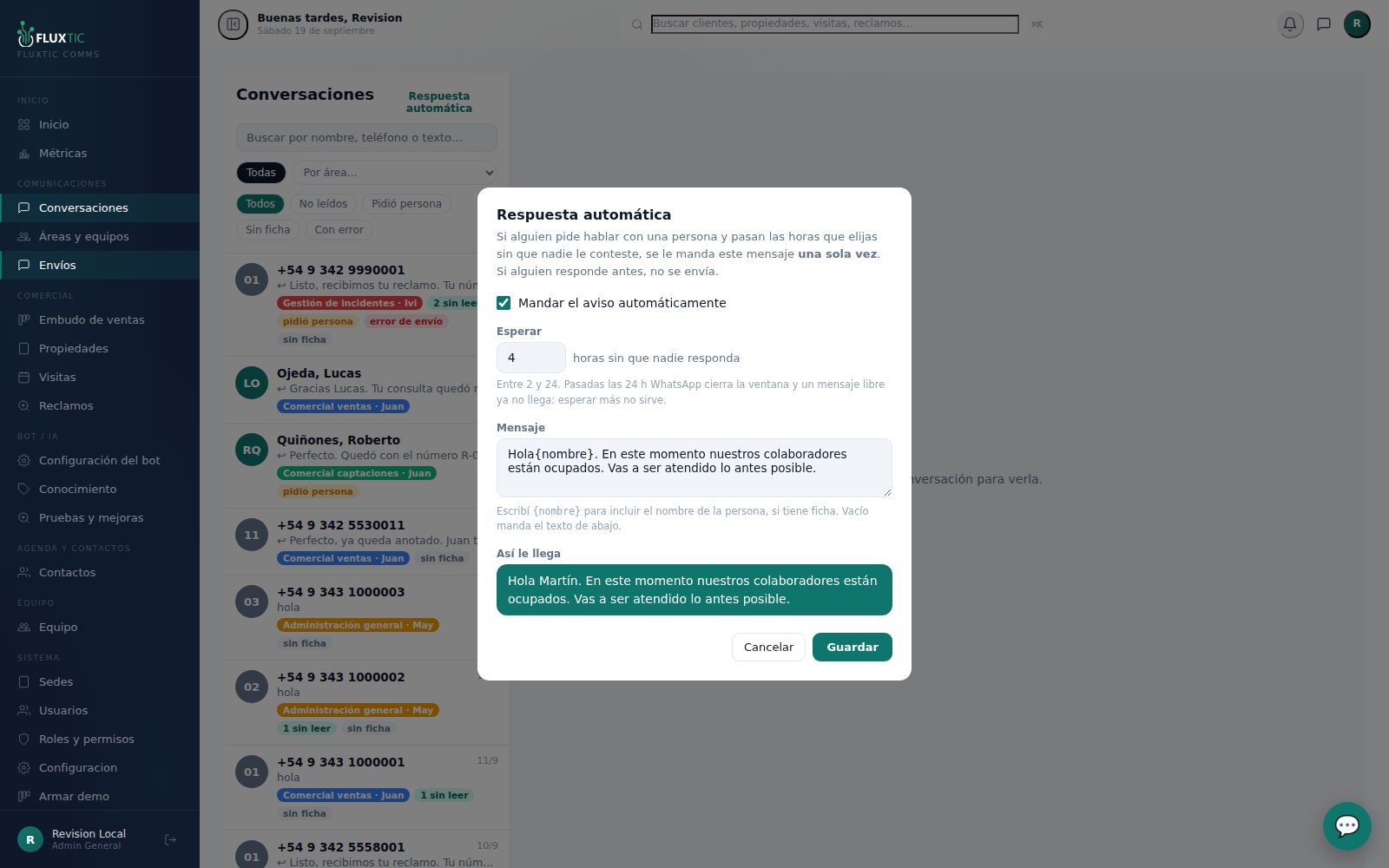 Configuración de respuesta automática